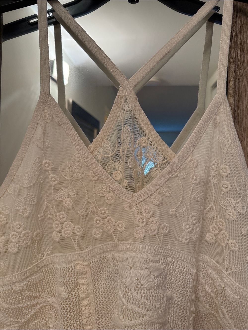 Zara Cream Lace-Panel Mini Dress with Ruffle Hem